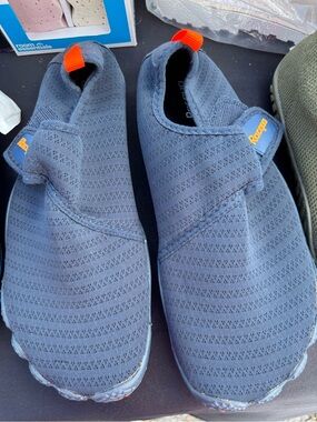 Reef Navy Knit Slip-On Water Shoes with Orange Pull Tabs